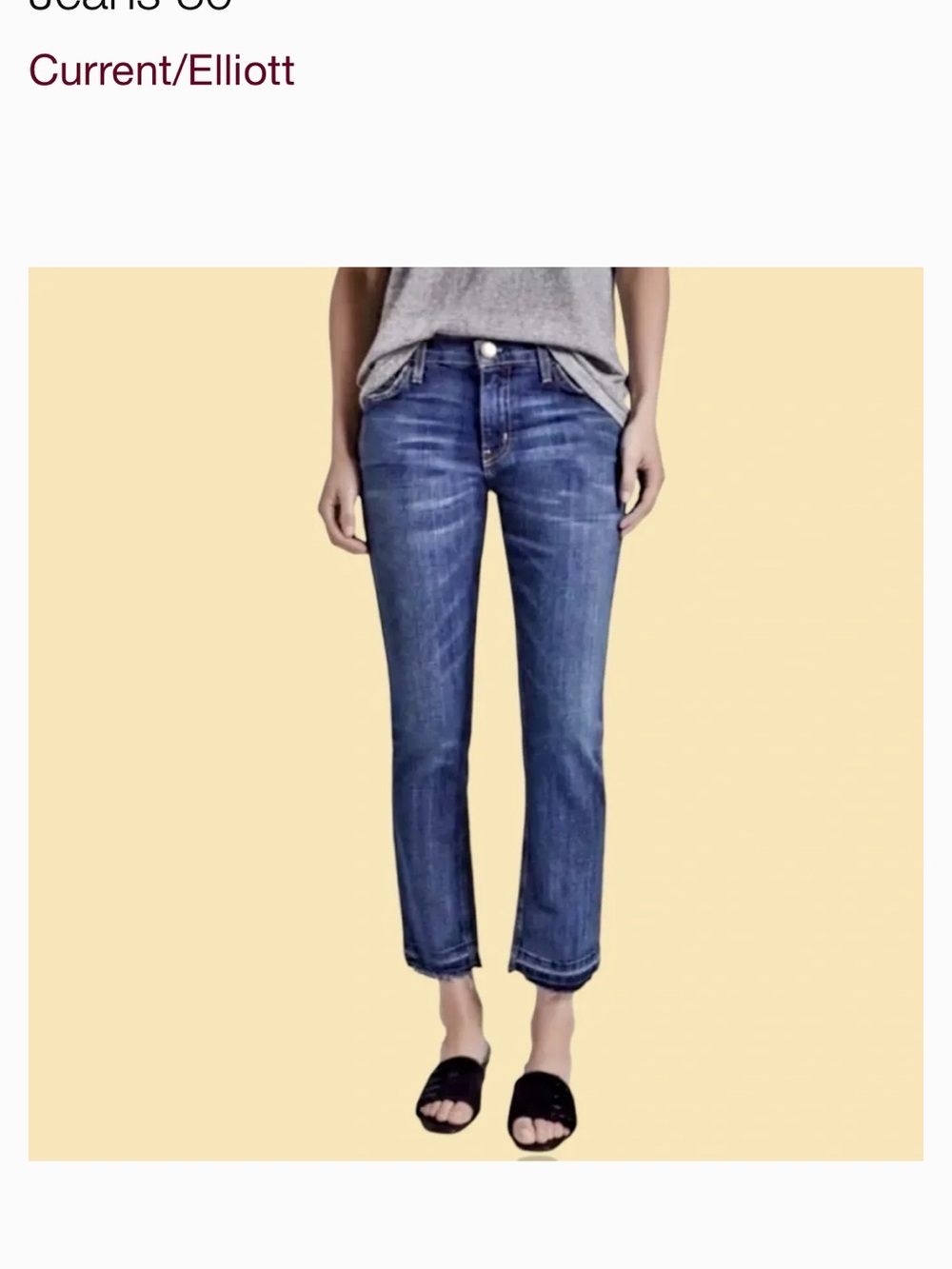 Current/Elliott Distressed Mid-Blue Cropped Straight Jeans